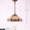 imageWERFACTORY Tiffany Pendant Light Fixture Yellow Hexagon Stained Glass Mission Hanging Lamp Wide 16 Inch Height 40 Inch S011 Series