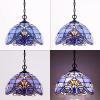 imageWERFACTORY Tiffany Pendant Light Plug in Blue Purple Baroque Stained Glass 12 Inch Hanging Lamp S003C Series