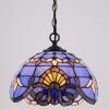 imageWERFACTORY Tiffany Pendant Light Plug in Blue Purple Baroque Stained Glass 12 Inch Hanging Lamp S003C Series