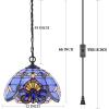 imageWERFACTORY Tiffany Pendant Light Plug in Blue Purple Baroque Stained Glass 12 Inch Hanging Lamp S003C Series