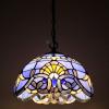 imageWERFACTORY Tiffany Pendant Light Plug in Blue Purple Baroque Stained Glass 12 Inch Hanging Lamp S003C Series