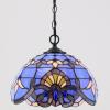 imageWERFACTORY Tiffany Pendant Light Plug in Blue Purple Baroque Stained Glass 12 Inch Hanging Lamp S003C Series