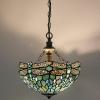 imageWERFACTORY Tiffany Pendant Light Plug in Sea Blue Stained Glass Dragonfly 12 Inch Hanging Lamp Decor Island Kitchen Bar Hallway Dining Bedroom Entryway Home Office S147 Series