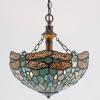 imageWERFACTORY Tiffany Pendant Light Plug in Sea Blue Stained Glass Dragonfly 12 Inch Hanging Lamp Decor Island Kitchen Bar Hallway Dining Bedroom Entryway Home Office S147 Series