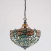 imageWERFACTORY Tiffany Pendant Light Plug in Sea Blue Stained Glass Dragonfly 12 Inch Hanging Lamp Decor Island Kitchen Bar Hallway Dining Bedroom Entryway Home Office S147 Series