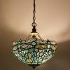 imageWERFACTORY Tiffany Pendant Light Plug in Sea Blue Stained Glass Dragonfly 12 Inch Hanging Lamp Decor Island Kitchen Bar Hallway Dining Bedroom Entryway Home Office S147 Series