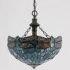 imageWERFACTORY Tiffany Pendant Light Plug in Sea Blue Stained Glass Dragonfly 12 Inch Hanging Lamp Decor Island Kitchen Bar Hallway Dining Bedroom Entryway Home Office S147 Series