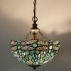 imageWERFACTORY Tiffany Pendant Light Plug in Sea Blue Stained Glass Dragonfly 12 Inch Hanging Lamp Decor Island Kitchen Bar Hallway Dining Bedroom Entryway Home Office S147 Series