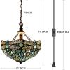 imageWERFACTORY Tiffany Pendant Light Plug in Sea Blue Stained Glass Dragonfly 12 Inch Hanging Lamp Decor Island Kitchen Bar Hallway Dining Bedroom Entryway Home Office S147 Series