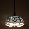 imageWERFACTORY Tiffany Pendant Light Plug in Sea Blue Stained Glass Dragonfly 12 Inch Hanging Lamp S147 Series