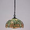 imageWERFACTORY Tiffany Pendant Light Plug in Sea Blue Stained Glass Dragonfly 12 Inch Hanging Lamp S147 Series