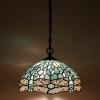 imageWERFACTORY Tiffany Pendant Light Plug in Sea Blue Stained Glass Dragonfly 12 Inch Hanging Lamp S147 Series