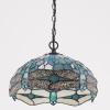 imageWERFACTORY Tiffany Pendant Light Plug in Sea Blue Stained Glass Dragonfly 12 Inch Hanging Lamp S147 Series