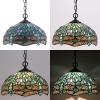 imageWERFACTORY Tiffany Pendant Light Plug in Sea Blue Stained Glass Dragonfly 12 Inch Hanging Lamp S147 Series