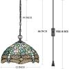 imageWERFACTORY Tiffany Pendant Light Plug in Sea Blue Stained Glass Dragonfly 12 Inch Hanging Lamp S147 Series