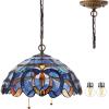 imageWERFACTORY Tiffany Pendant Light Fixture Blue Purple Cloud Stained Glass Hanging Lamp Wide 16 Inch Height 40 Inch S558 Series