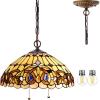 imageWERFACTORY Tiffany Pendant Light Fixture Serenity Victorian Stained Glass Hanging Lamp Wide 16 Inch Height 40 Inch S021 Series