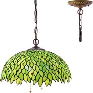 imageWERFACTORY Tiffany Pendant Light Fixture Green Wisteria Stained Glass Hanging Lamp Wide 16 Inch Height 40 Inch S523 Series