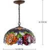 imageWERFACTORY Tiffany Pendant Light Fixture Red Yellow Rose Stained Glass Hanging Lamp Wide 16 Inch Height 40 Inch S001 Series