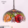 imageWERFACTORY Tiffany Pendant Light Fixture Red Yellow Rose Stained Glass Hanging Lamp Wide 16 Inch Height 40 Inch S001 Series