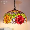 imageWERFACTORY Tiffany Pendant Light Fixture Red Yellow Rose Stained Glass Hanging Lamp Wide 16 Inch Height 40 Inch S001 Series