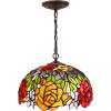 imageWERFACTORY Tiffany Pendant Light Fixture Red Yellow Rose Stained Glass Hanging Lamp Wide 16 Inch Height 40 Inch S001 Series