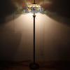 imageWERFACTORY Tiffany Floor Lamp Blue Lotus Stained Glass Flower Standing Reading Light 16X16X64 Inches Antique Pole Corner Lamp Decor Bedroom Living Room Home Office S220 Series