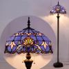 imageWERFACTORY Tiffany Floor Lamp Blue Purple Baroque Stained Glass Standing Reading Light 16X16X64 Inches Antique Pole Corner Lamp Decor Bedroom Living Room Home Office S003C Series