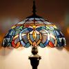 imageWERFACTORY Tiffany Floor Lamp Blue Purple Cloudy Stained Glass Standing Reading Light 16X16X64 Inches Antique Pole Corner Lamp Decor Bedroom Living Room Home Office S558 Series