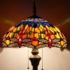 imageWERFACTORY Tiffany Floor Lamp Blue Yellow Dragonfly Stained Glass Standing Reading Light 16X16X64 Inches Antique Pole Corner Lamp Decor Bedroom Living Room Home Office S168 Series