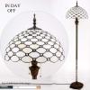 imageWERFACTORY Tiffany Floor Lamp Cream Amber Stained Glass Bead Standing Reading Light 16X16X64 Inches Antique Pole Corner Lamp Decor Bedroom Living Room Home Office S005 Series