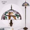 imageWERFACTORY Tiffany Floor Lamp Double Tropical Birds Stained Glass Standing Reading Light 16X16X64 Inches Antique Pole Corner Lamp Decor Bedroom Living Room Home Office S803 Series