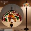 imageWERFACTORY Tiffany Floor Lamp Double Tropical Birds Stained Glass Standing Reading Light 16X16X64 Inches Antique Pole Corner Lamp Decor Bedroom Living Room Home Office S803 Series