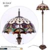 imageWERFACTORY Tiffany Floor Lamp Red Amber Tulip Flower Stained Glass Standing Reading Light 16X16X64 Inches Antique Pole Corner Lamp Decor Bedroom Living Room Home Office S030 Series