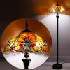 imageWERFACTORY Tiffany Floor Lamp Red Brown Liaison Stained Glass Standing Reading Light 16X16X64 Inches Antique Pole Corner Lamp Decor Bedroom Living Room Home Office S160R Series