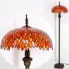 imageWERFACTORY Tiffany Floor Lamp Red Orange Wisteria Stained Glass Standing Reading Light 16X16X64 Inches Antique Style Pole Corner Lamp Decor Bedroom Living Room Home Office S523R Series