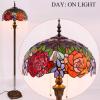 imageWERFACTORY Tiffany Floor Lamp Red Yellow Rose Stained Glass Standing Reading Light 16X16X64 Inches Antique Pole Corner Lamp Decor Bedroom Living Room Home Office S001 Series