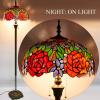 imageWERFACTORY Tiffany Floor Lamp Red Yellow Rose Stained Glass Standing Reading Light 16X16X64 Inches Antique Pole Corner Lamp Decor Bedroom Living Room Home Office S001 Series