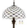 imageWERFACTORY Tiffany Floor Lamp Cream Amber Stained Glass Bead Standing Reading Light 16X16X64 Inches Antique Pole Corner Lamp Decor Bedroom Living Room Home Office S005 Series