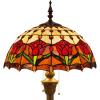 imageWERFACTORY Tiffany Floor Lamp Red Amber Tulip Flower Stained Glass Standing Reading Light 16X16X64 Inches Antique Pole Corner Lamp Decor Bedroom Living Room Home Office S030 Series