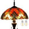 imageWERFACTORY Tiffany Floor Lamp Red Brown Liaison Stained Glass Standing Reading Light 16X16X64 Inches Antique Pole Corner Lamp Decor Bedroom Living Room Home Office S160R Series