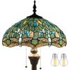 imageWERFACTORY Tiffany Floor Lamp Sea Blue Stained Glass Dragonfly Standing Reading Light 16X16X64 Inches Antique Pole Corner Lamp Decor Bedroom Living Room Home Office S147 Series