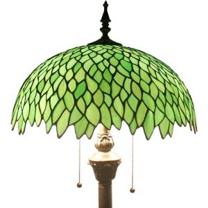 imageWERFACTORY Tiffany Floor Lamp Green Wisteria Stained Glass Standing Reading Light 16X16X64 Inches Antique Style Pole Corner Lamp Decor Bedroom Living Room Home Office S523 Series