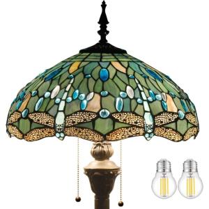 imageWERFACTORY Tiffany Floor Lamp Sea Blue Stained Glass Dragonfly Standing Reading Light 16X16X64 Inches Antique Pole Corner Lamp Decor Bedroom Living Room Home Office S147 Series