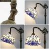 imageWERFACTORY Tiffany Floor Lamp Navy Blue White Stained Glass Arched Lamp 12X18X64 Inches Gooseneck Adjustable Corner Standing Reading Light Decor Bedroom Living Room S003B Series