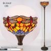 imageWERFACTORY Tiffany Floor Lamp Orange Blue Stained Glass Dragonfly Light 12X12X66 Inches Torchiere Standing Corner Torch Uplight Decor Bedroom Living Room Home Office S168 Series
