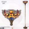imageWERFACTORY Tiffany Floor Lamp Orange Blue Stained Glass Dragonfly Light 12X12X66 Inches Torchiere Standing Corner Torch Uplight Decor Bedroom Living Room Home Office S168 Series