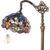 imageWERFACTORY Tiffany Floor Lamp Sea Blue Yellow Stained Glass Dragonfly Arch Lamp 12X18X64 Inch Gooseneck Adjustable Corner Stand Reading Light Decor Bedroom Living Room S128 Series