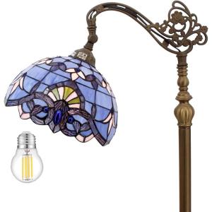 imageWERFACTORY Floor Lamp Tiffany Style Blue Purple Stained Glass Arched Lamp 12X18X64 Inches Gooseneck Adjustable Corner Standing Reading Light Decor Bedroom Living Room S003C Series