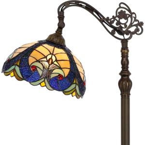 imageWERFACTORY Tiffany Floor Lamp Amber Yellow Liaison Stained Glass Arched Lamp 12X18X64 Inch Gooseneck Adjustable Corner Standing Reading Light Decor Bedroom Living Room S160E Series